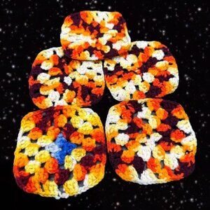 Crocheted Granny Square Coaster Lot Of 5 Hand Made Multicolor 3.75”W